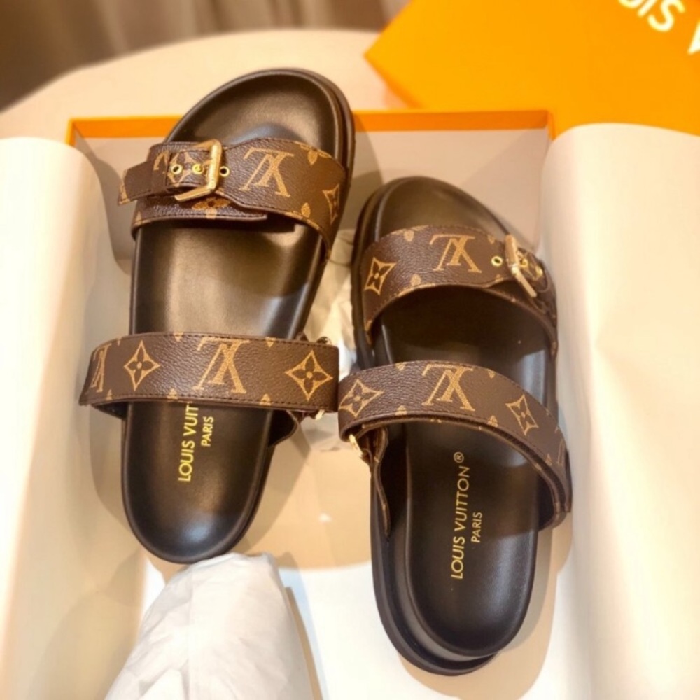 Brown Monogram Double Strap Sandals - image 5